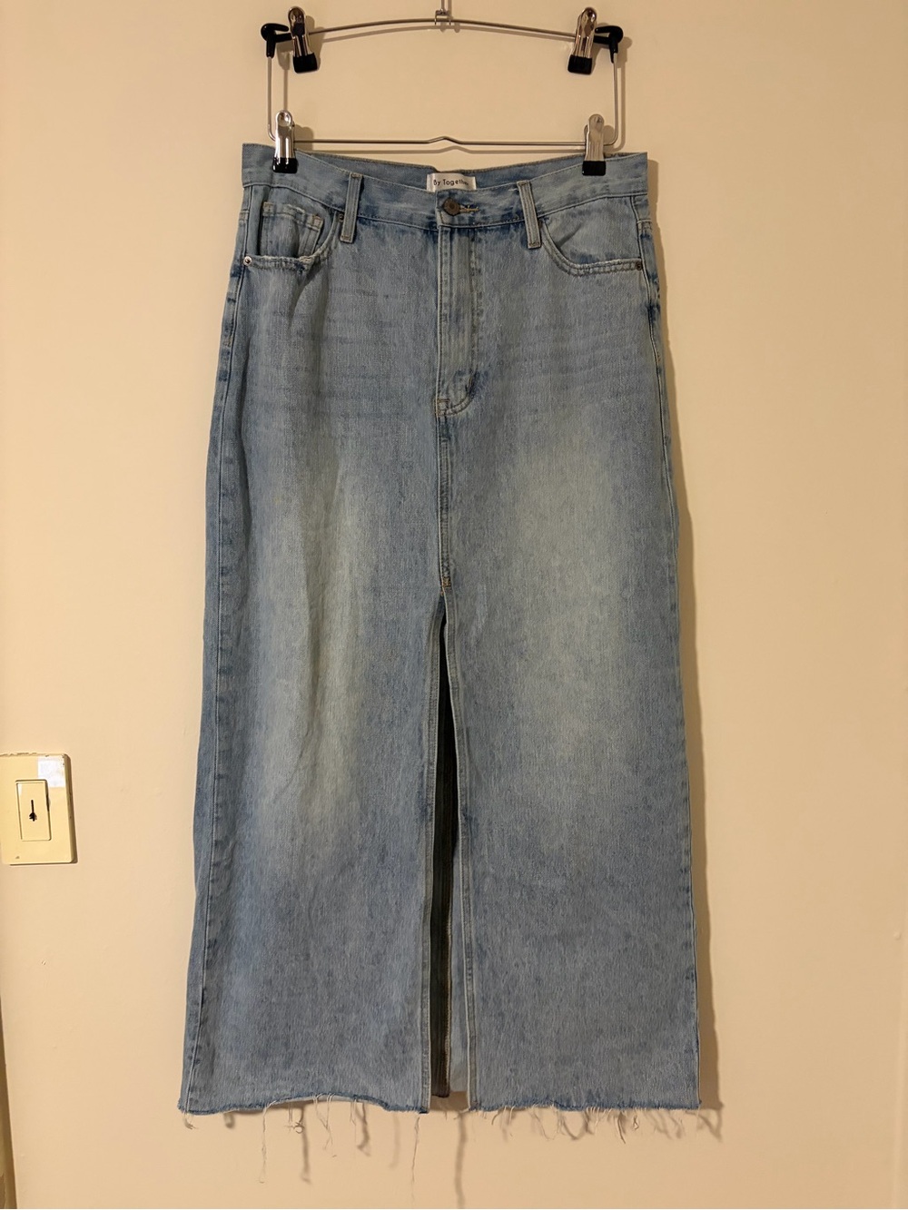 By Together Light Blue Denim Maxi Skirt with Front Slit